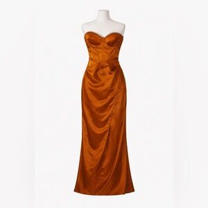 Hello Molly Strapless Satin Dress in Bronze